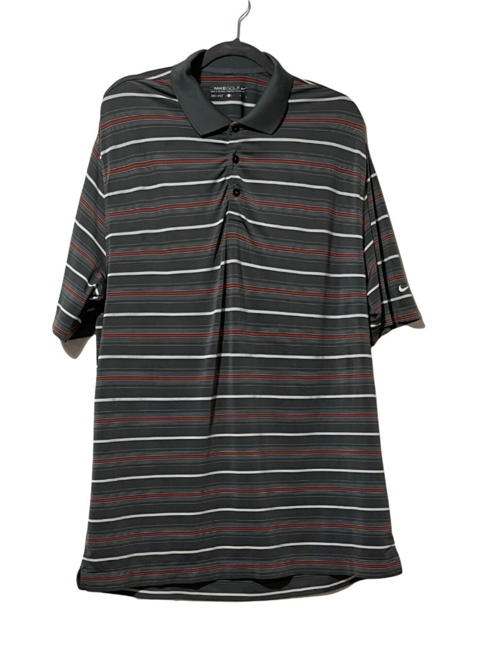 Nike Golf Mens Dri-Fit Striped Polo Shirt Gray/Red Size L
